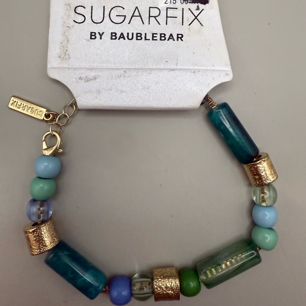 Sugarfix by BaubleBar Beaded Bracelet Blue Green Gold Tone NWT